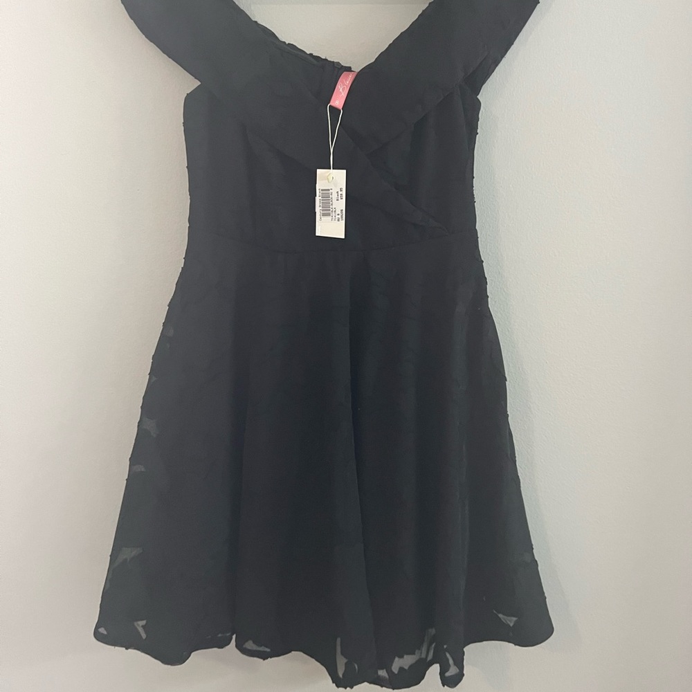 Off the Shoulder Black dress with flower details